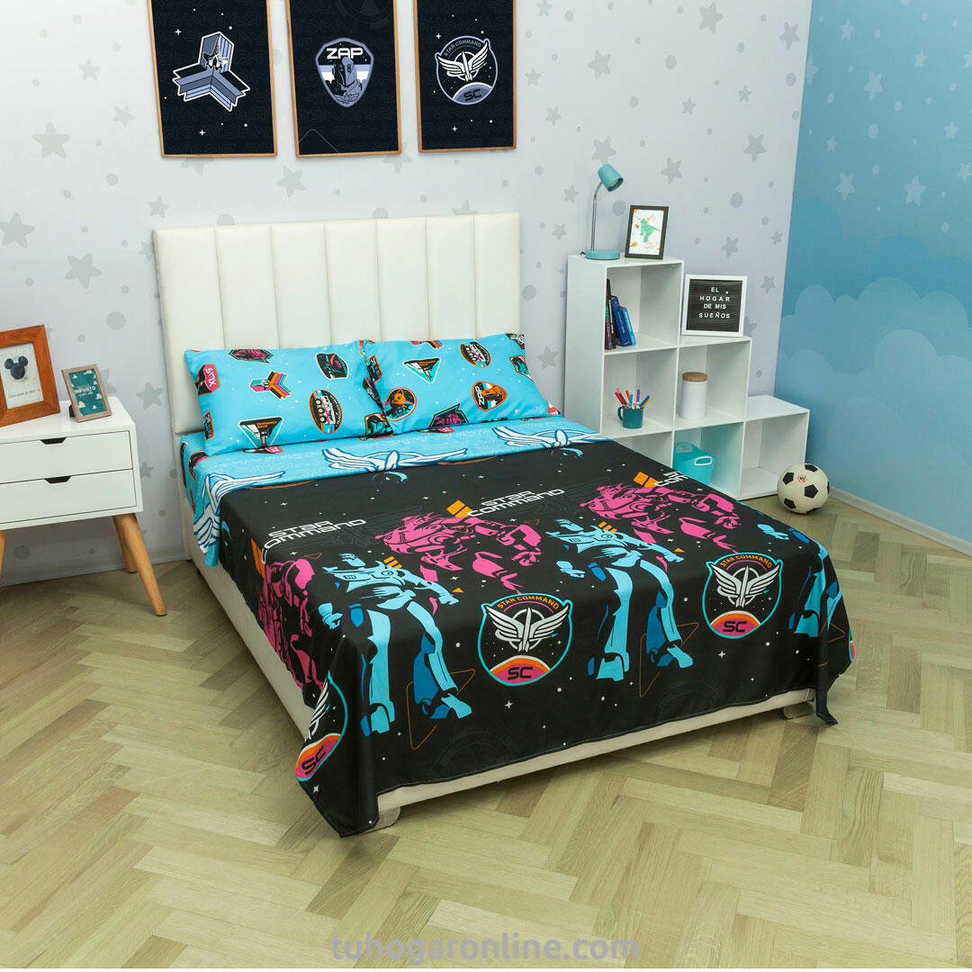 Juego De Sábanas Cama Doble Disney Lightyear Comando Estelar Negro Estampados Animados