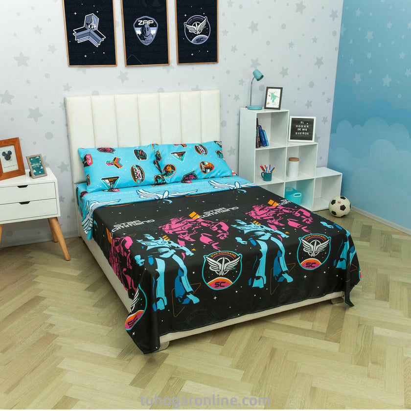 Juego De Sábanas Cama Doble Disney Lightyear Comando Estelar Negro Estampados Animados