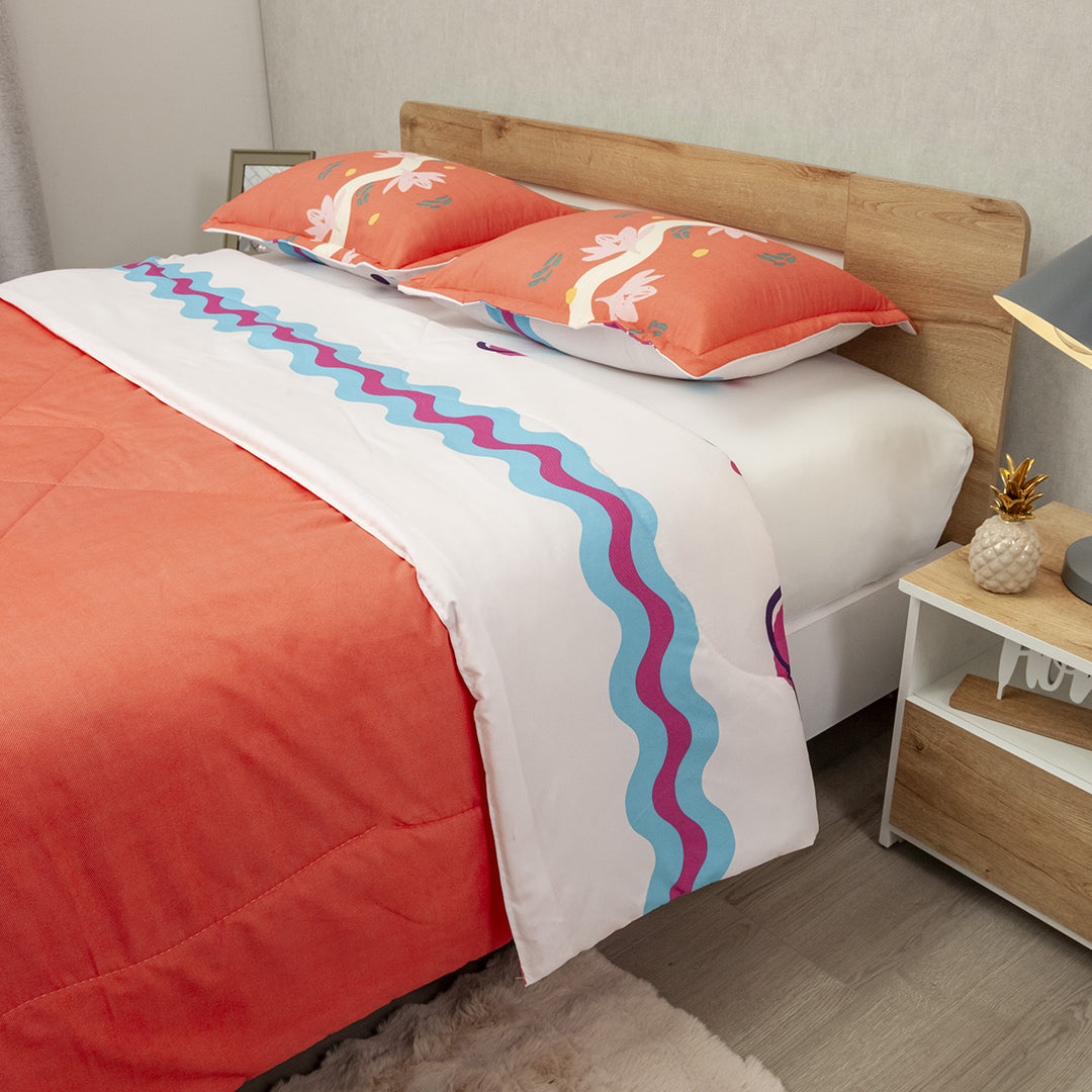 Cubrelecho Semiacolchado Doble Faz Fusión Salmon Y Fuscia