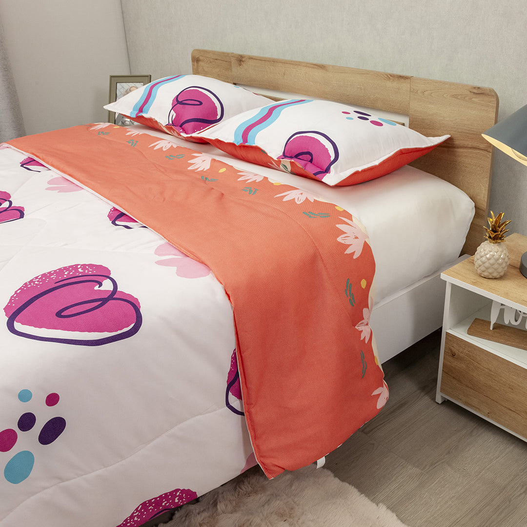 Cubrelecho Semiacolchado Doble Faz Fusión Salmon Y Fuscia