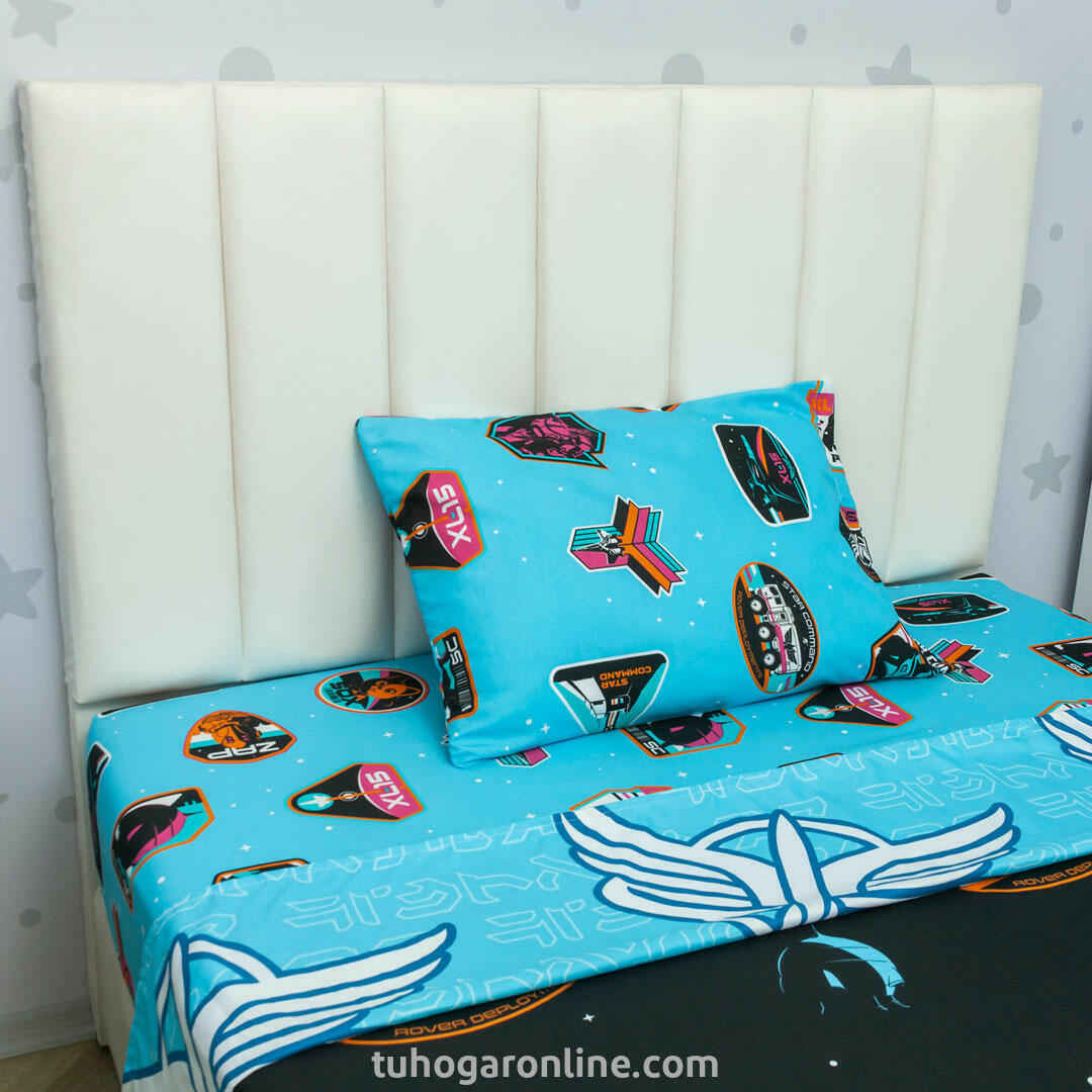 Juego De Sábana Con Cortina Disney Azul Celeste Buzz Ligthyear Estampados Animados