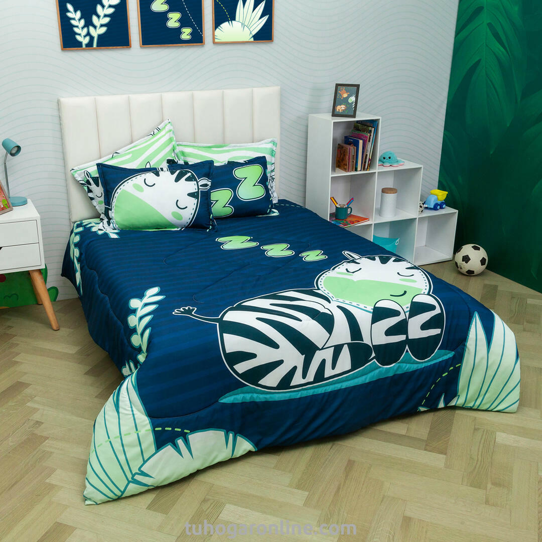 Cubrelecho Acolchado Doble Faz Linea Zoo Cebras –