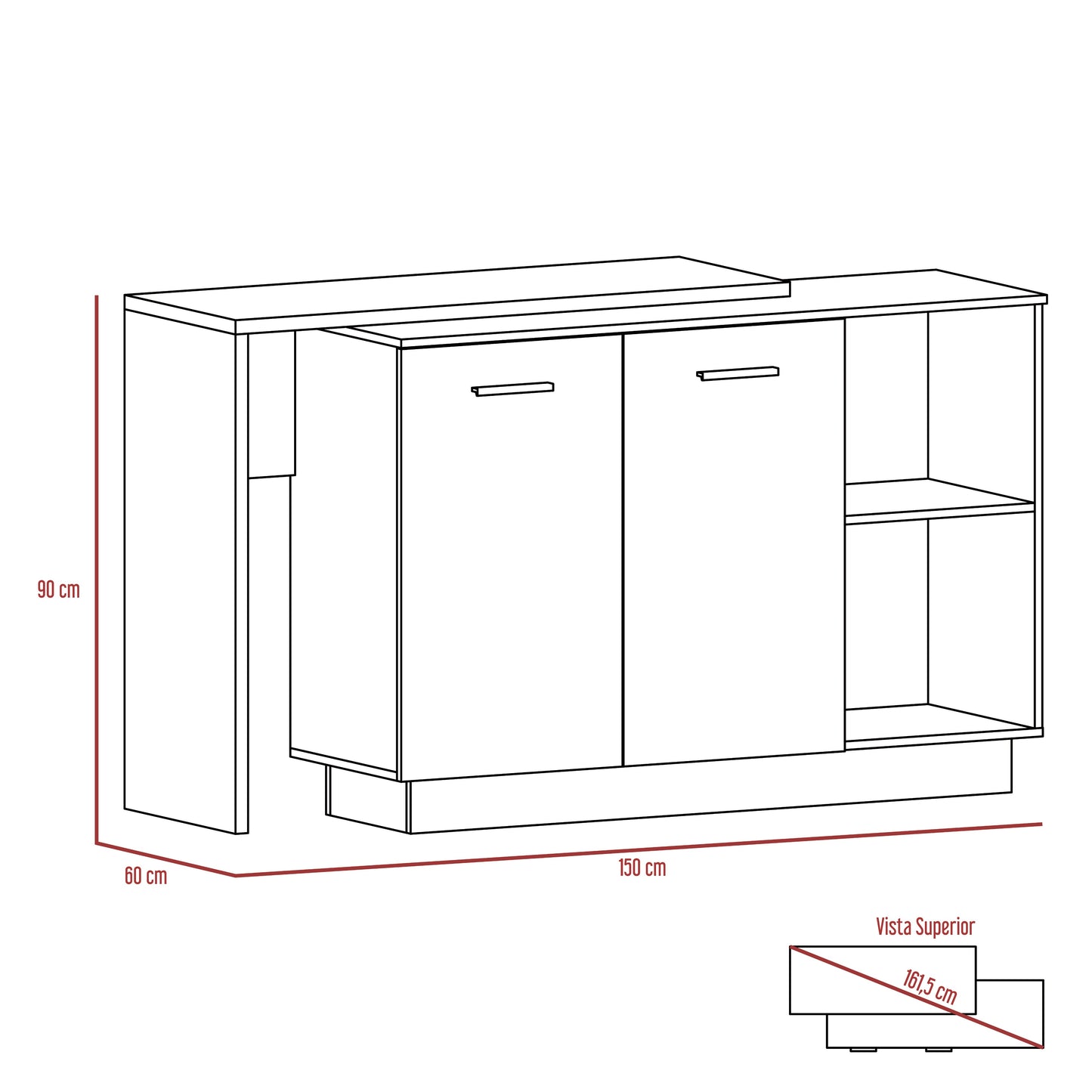 Isla De Cocina Sicilia 90X150 Rta Wengue Duna