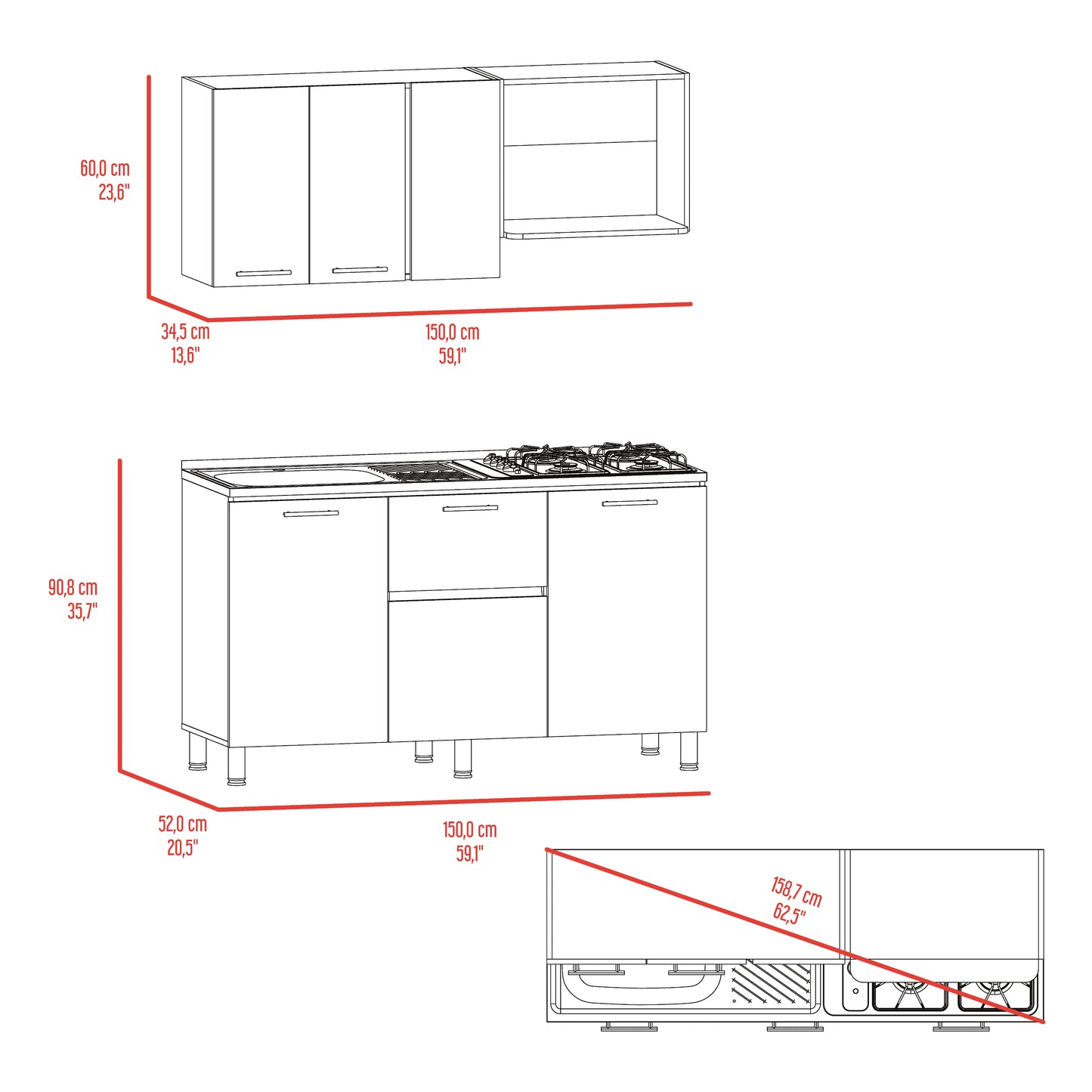 Cocina 150 Paoli Izq Rta Bardolino Blanco