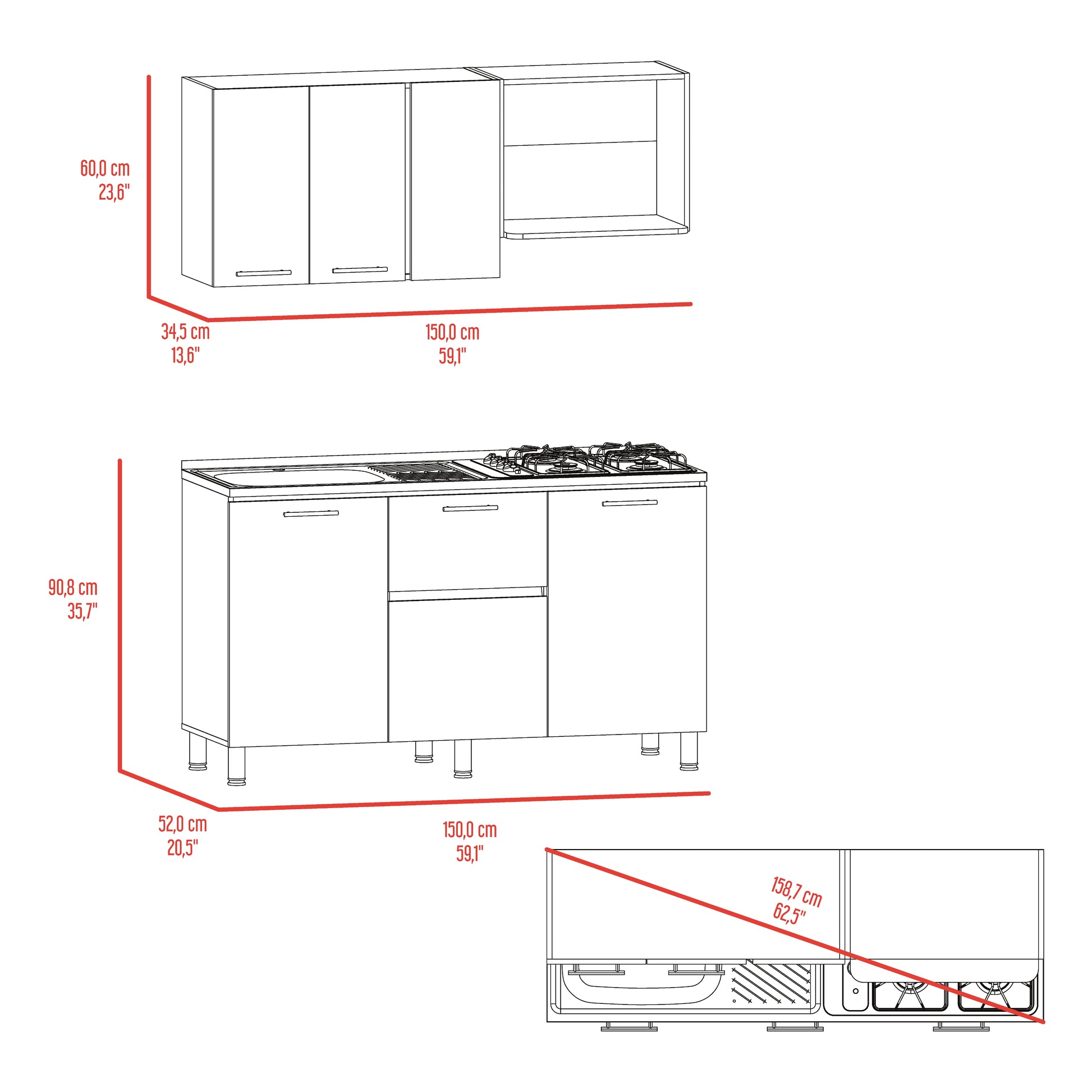 Cocina 150 Paoli Izq Rta Bardolino Blanco