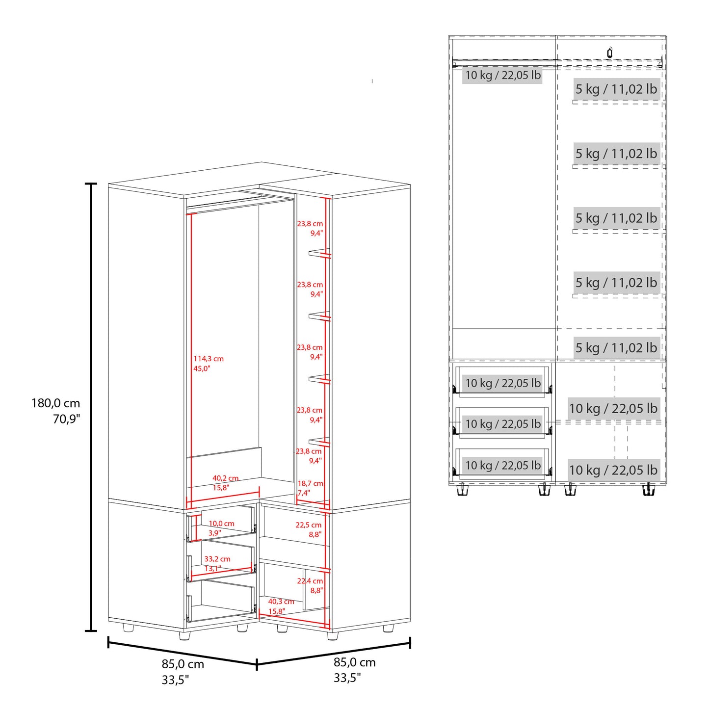 Closet Esquinero Toulouse 180X85X85 Rta Blanco Zf