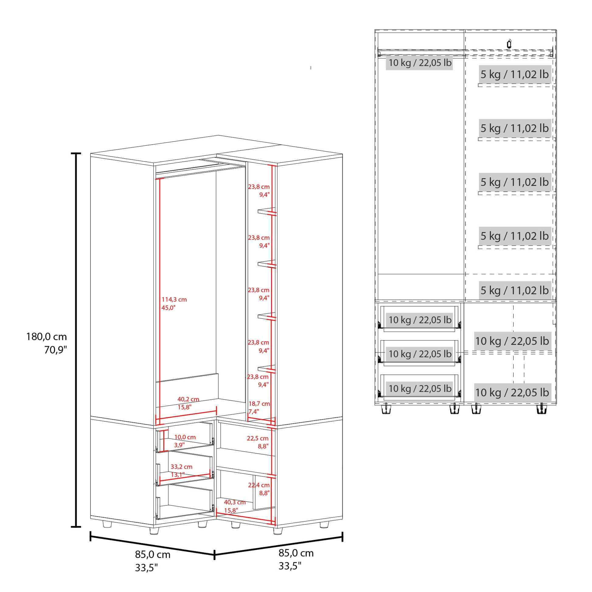 Closet Esquinero Toulouse 180X85X85 Rta Blanco Zf