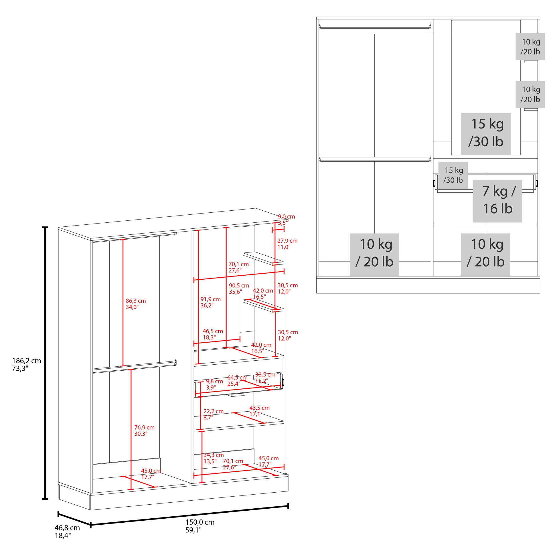 Closet Kamelot 150 186X150X48,3 Rta Blanco Zf