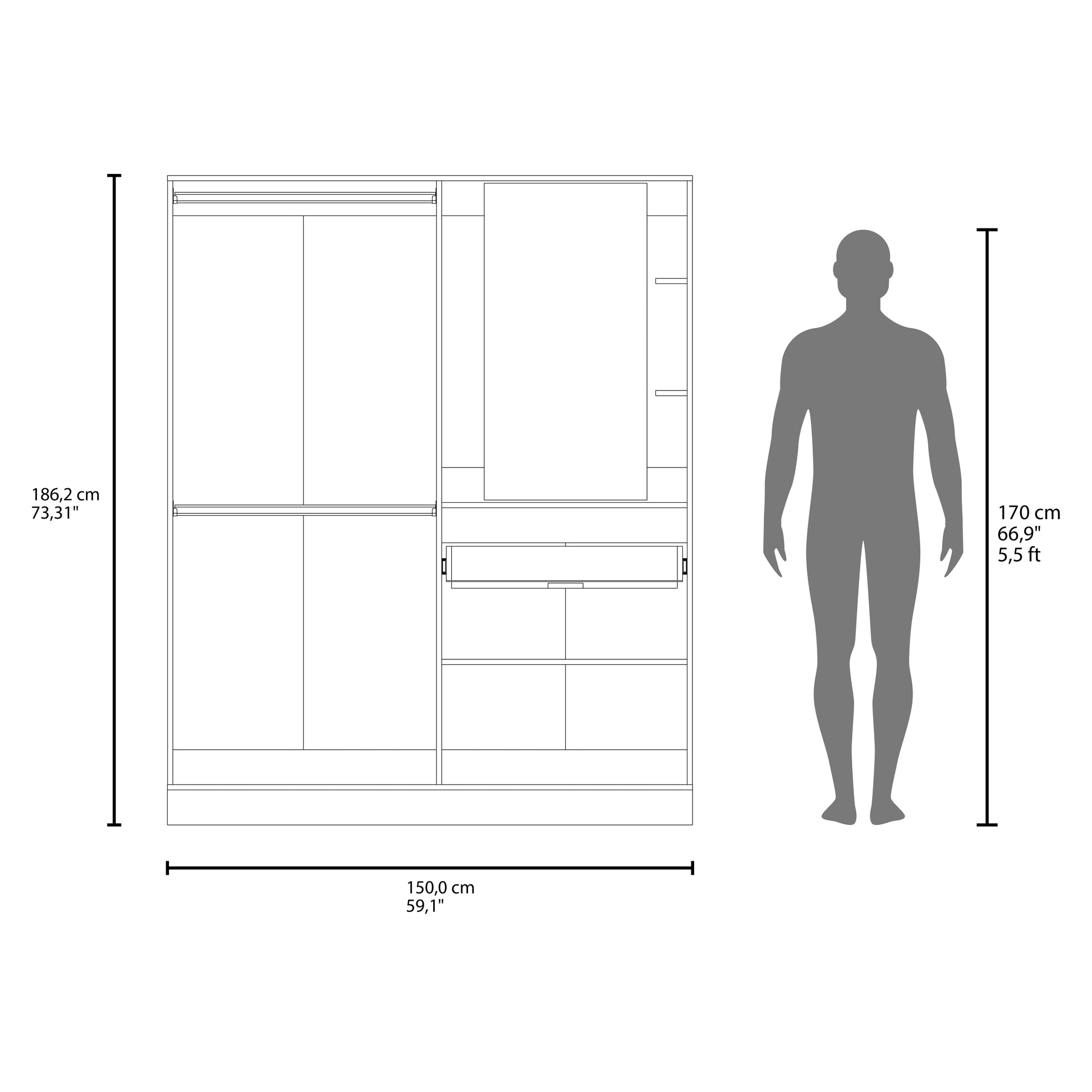 Closet Kamelot 150 186X150X48,3 Rta Blanco Zf