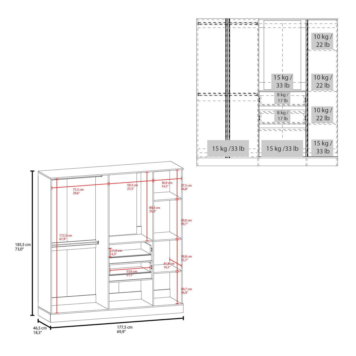 Closet  Kamelot 180 186X177X48,3 Rta Blanco Zf