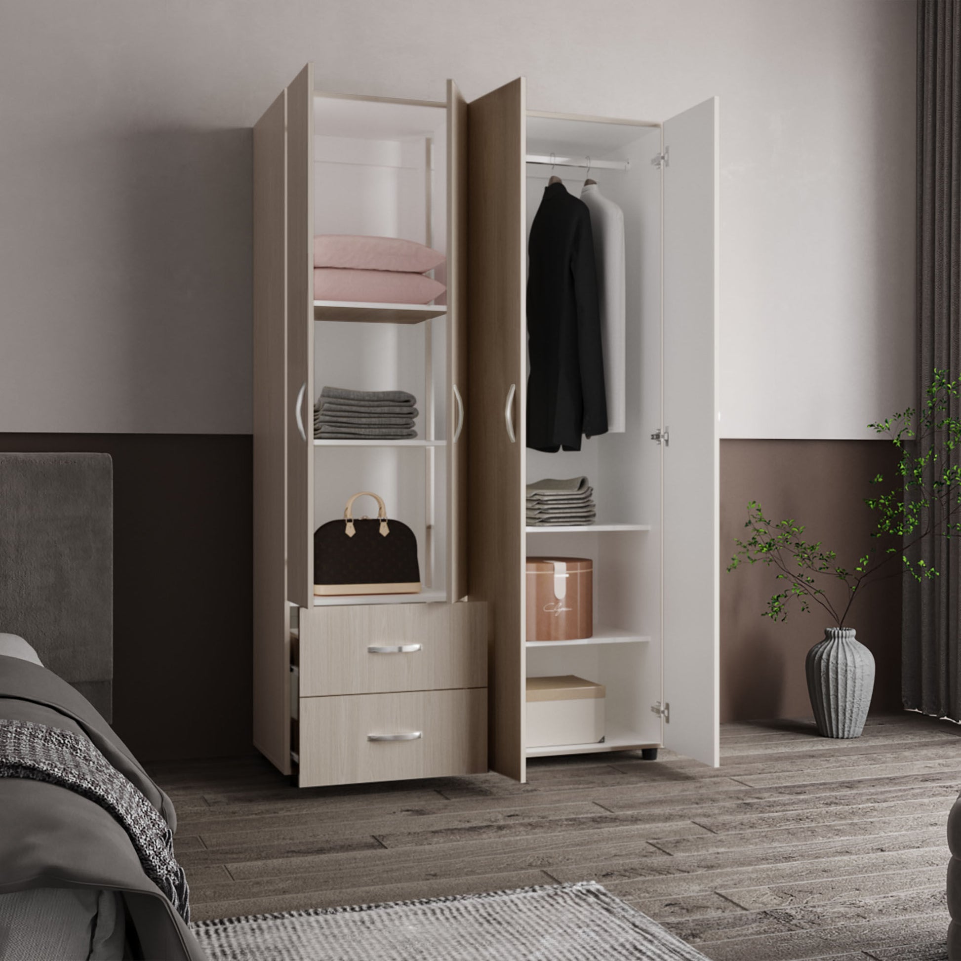 Closet Barilo 2 Cajones 200X120X45 Rta Niebla Blanco