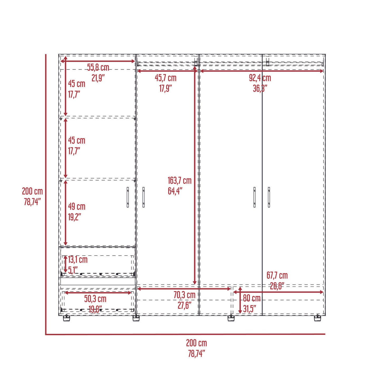 Closet Dassel 200X200X52 Rta Niebla Blanco