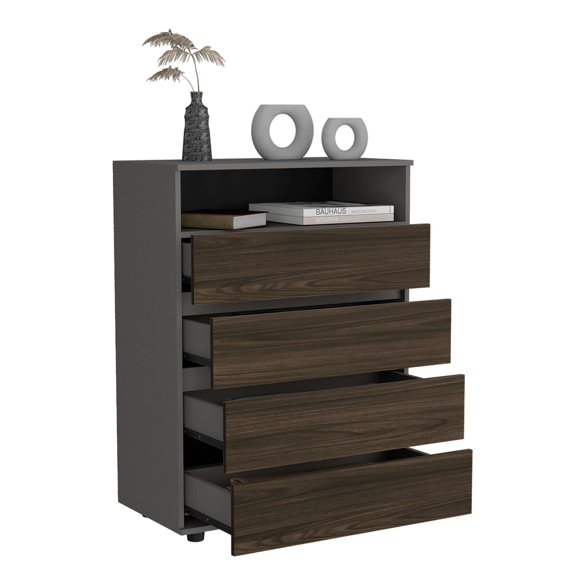 Cajonera Houck 102X80X40 Rta Plomo + Nogal Eu