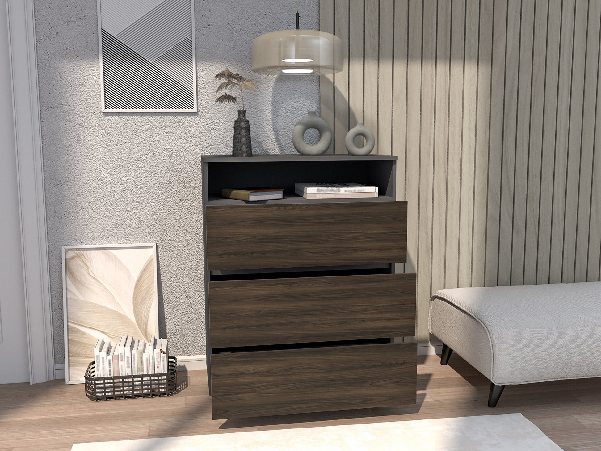 Cajonera Houck 102X80X40 Rta Plomo + Nogal Eu