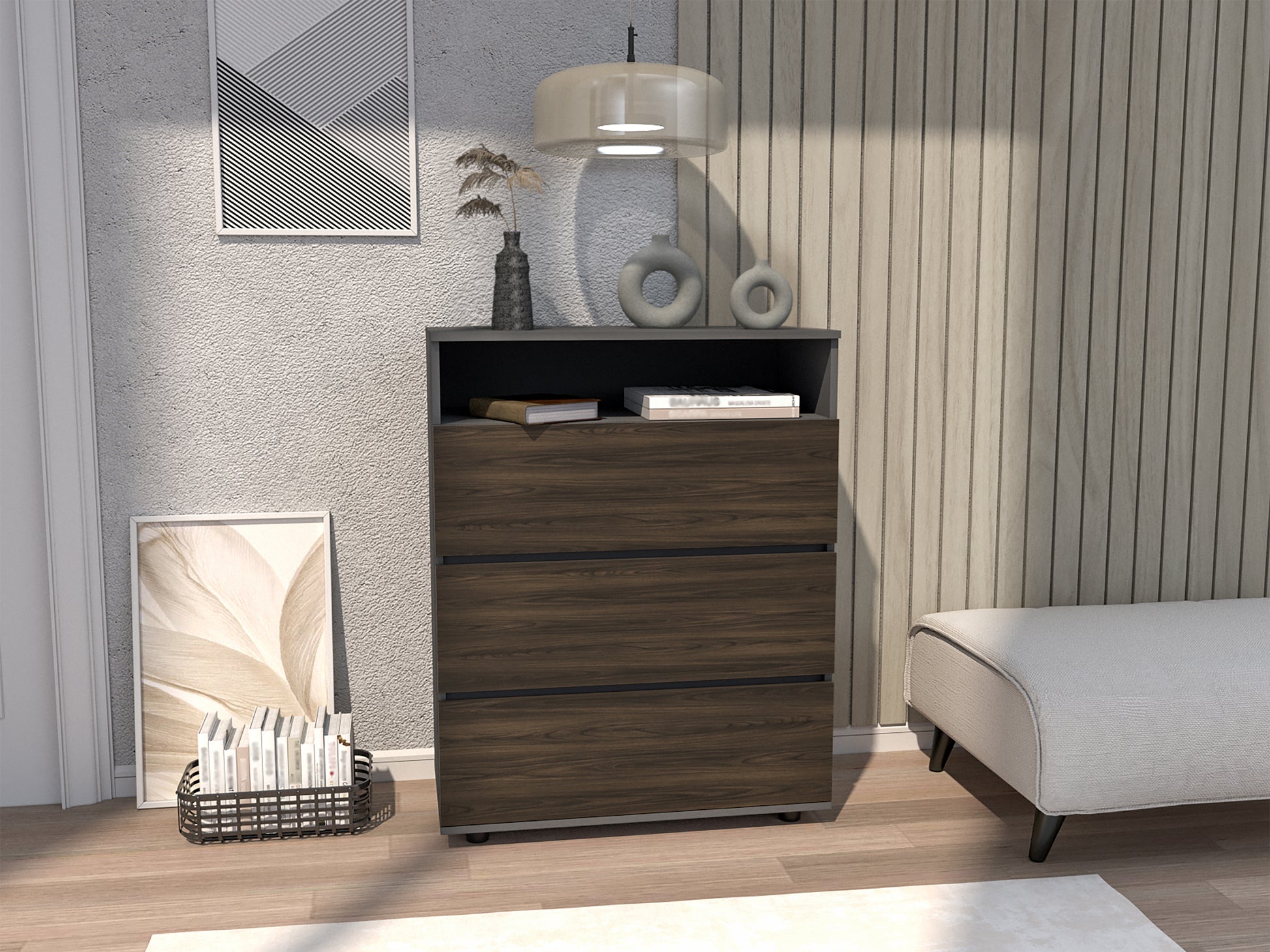 Cajonera Houck 102X80X40 Rta Plomo + Nogal Eu