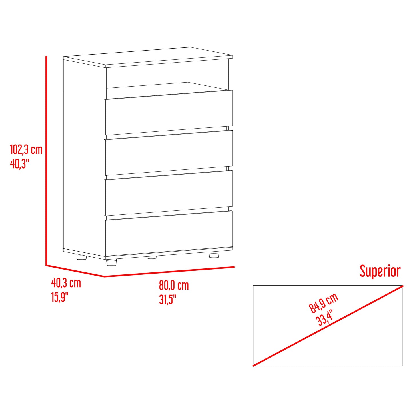 Cajonera Houck 102X80X40 Rta Plomo + Nogal Eu