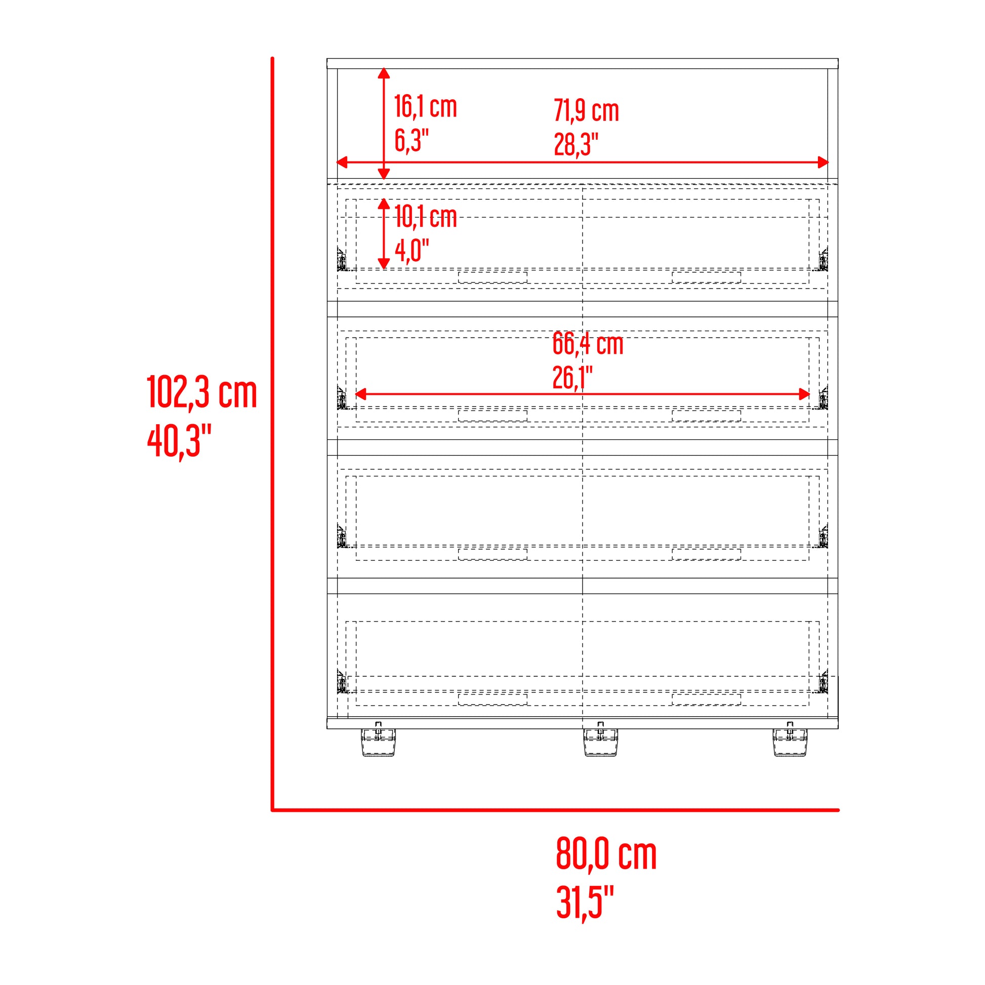 Cajonera Houck 102X80X40 Rta Plomo + Nogal Eu