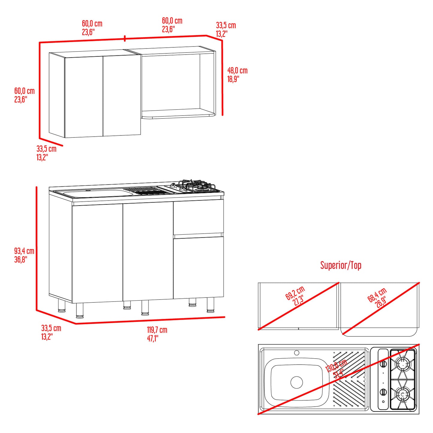 Cocina 120 Express Izq 60/88,1 X 120/119,9 X 40/51,5 Rta Wengue Fresno Eu Zf