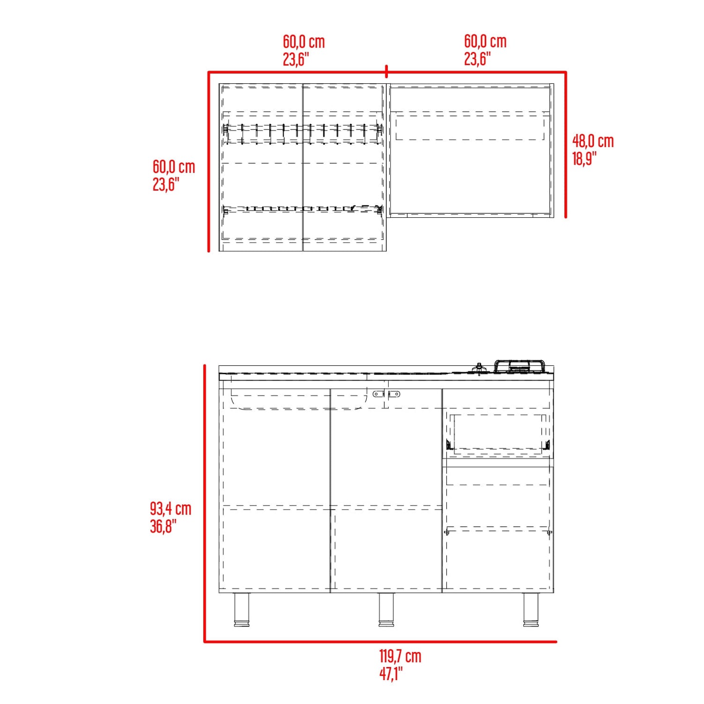 Cocina 120 Express Izq 60/88,1 X 120/119,9 X 40/51,5 Rta Wengue Fresno Eu Zf