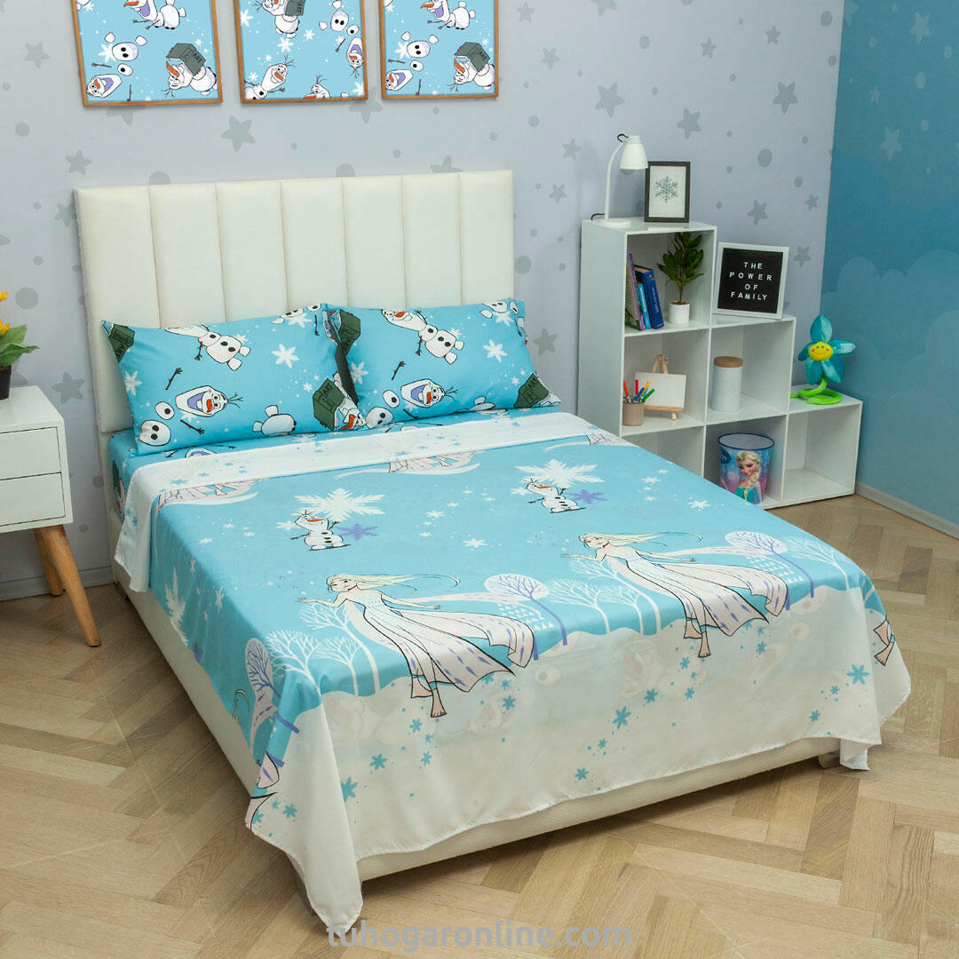 Juego De Sábanas Disney Frozen Celeste Estampados Animados