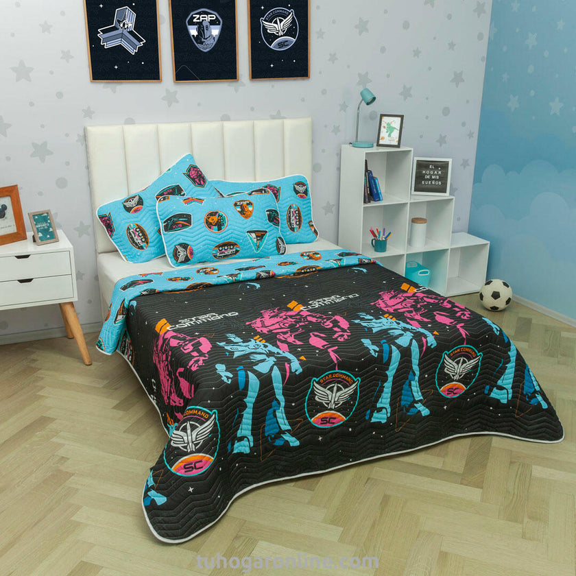 Cubrelecho Prensado Cama Sencilla Disney Lightyear Comando Estelar Negro Estampados Animados