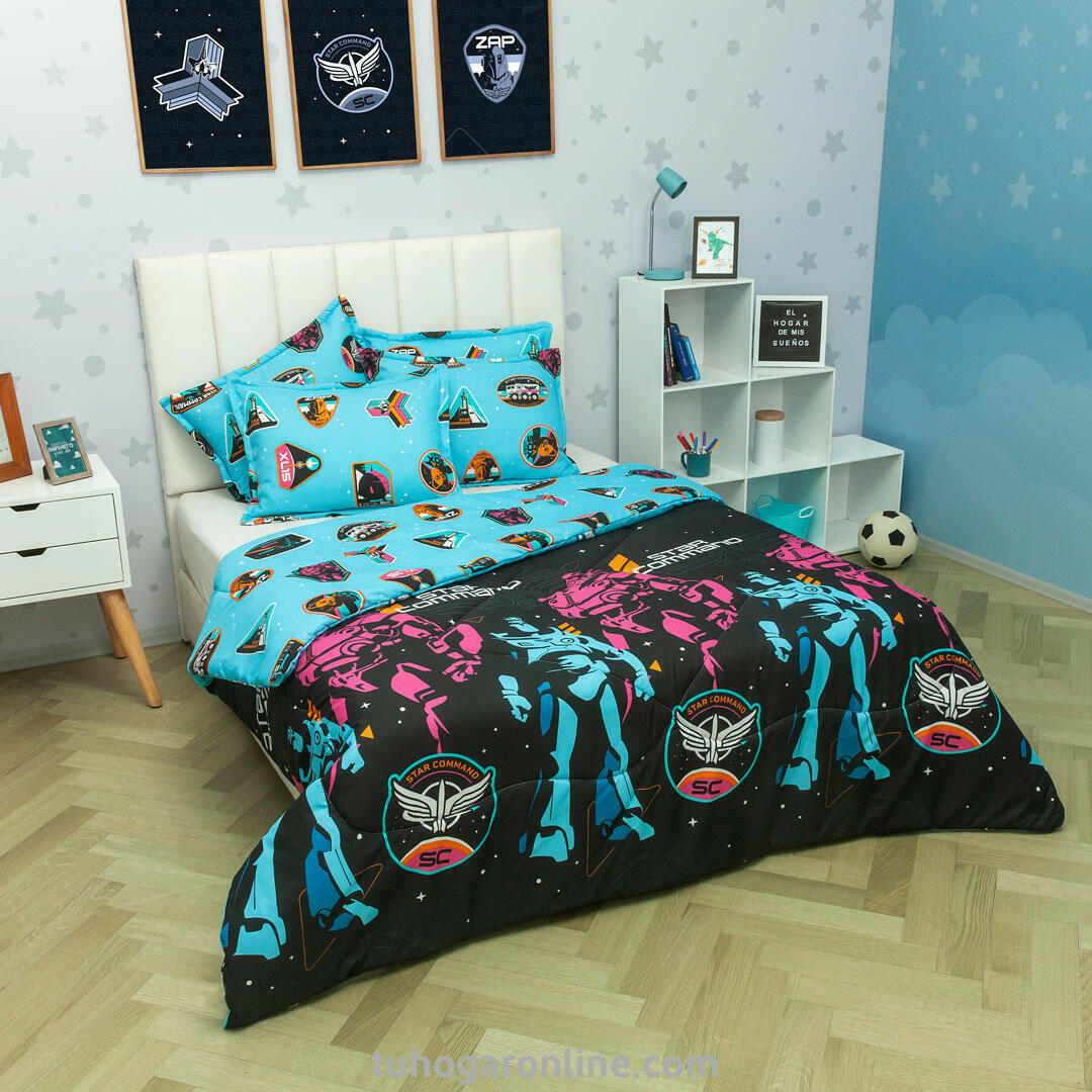 Cubrelecho Acolchado Cama Semidoble Disney Lightyear Comando Estelar Negro Estampados Animados