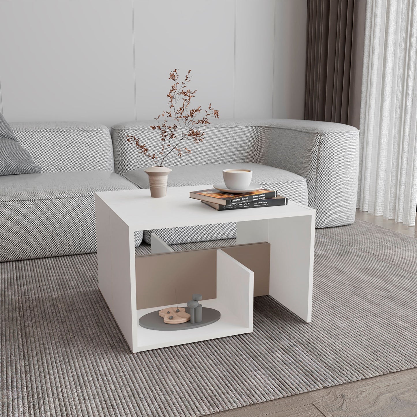 Mesa Auxiliar Everett 63X39X30 Rta Blanco Taupe Zf