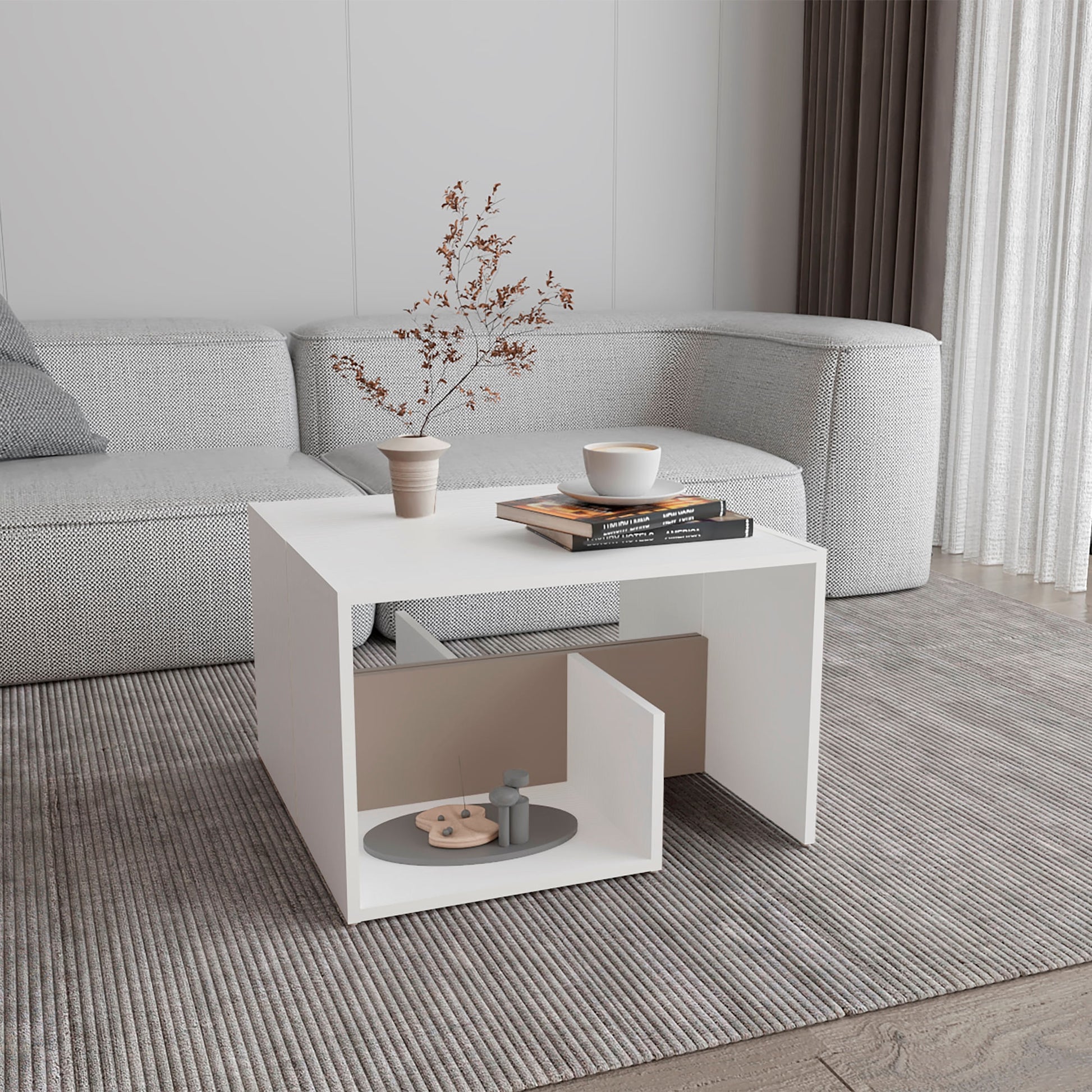 Mesa Auxiliar Everett 63X39X30 Rta Blanco Taupe Zf