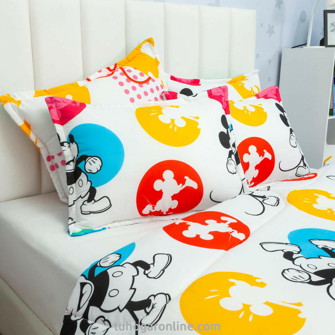 Cubrelecho Acolchado Cama Semidoble Disney Mickey Blanco Estampados Animados