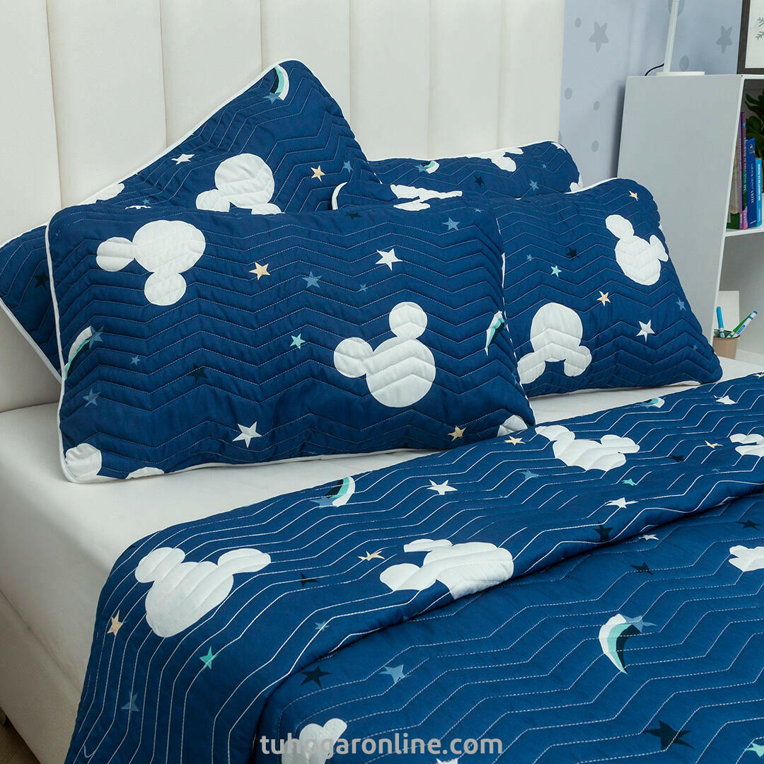 Cubrelecho Prensado Disney Mickey Jr Azul Estampados Animados