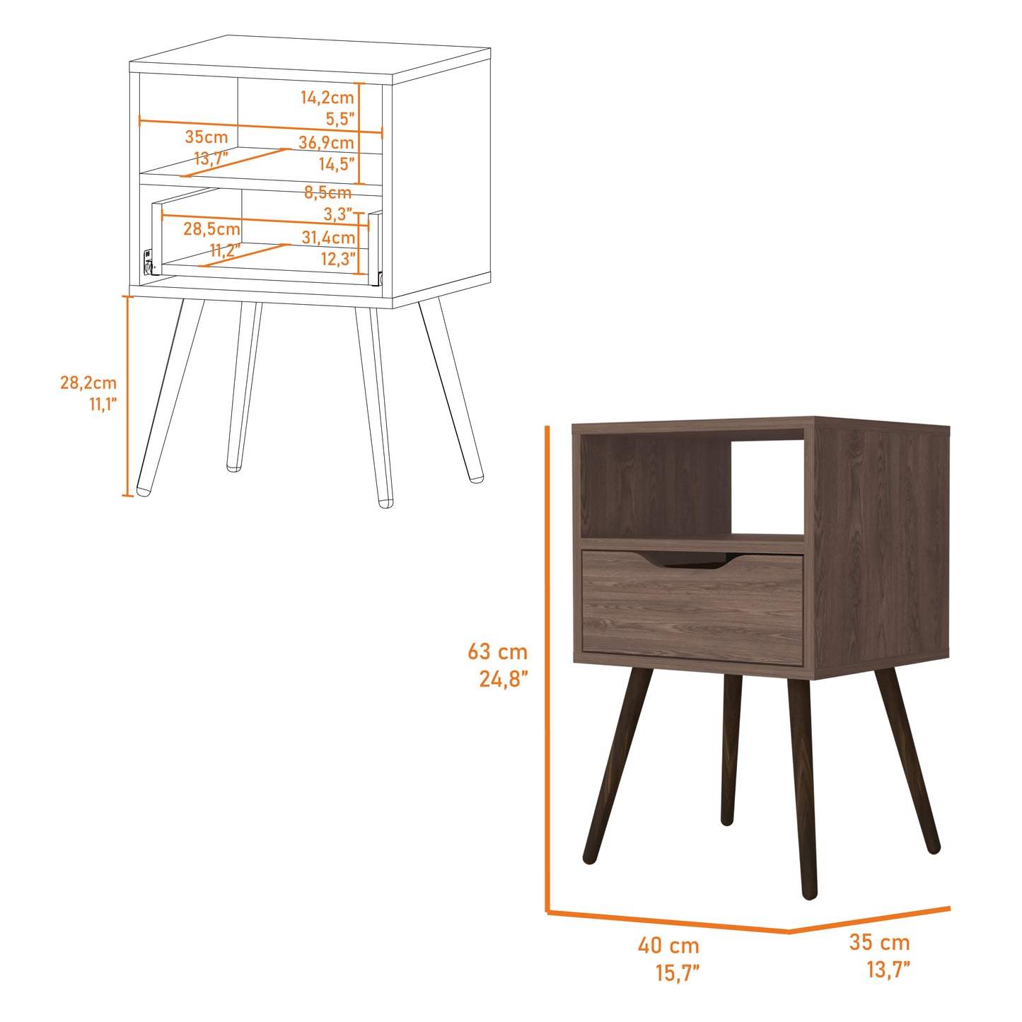 Mesa De Noche Otom 1Cajon 63X40X35 Rta Coñac Zf