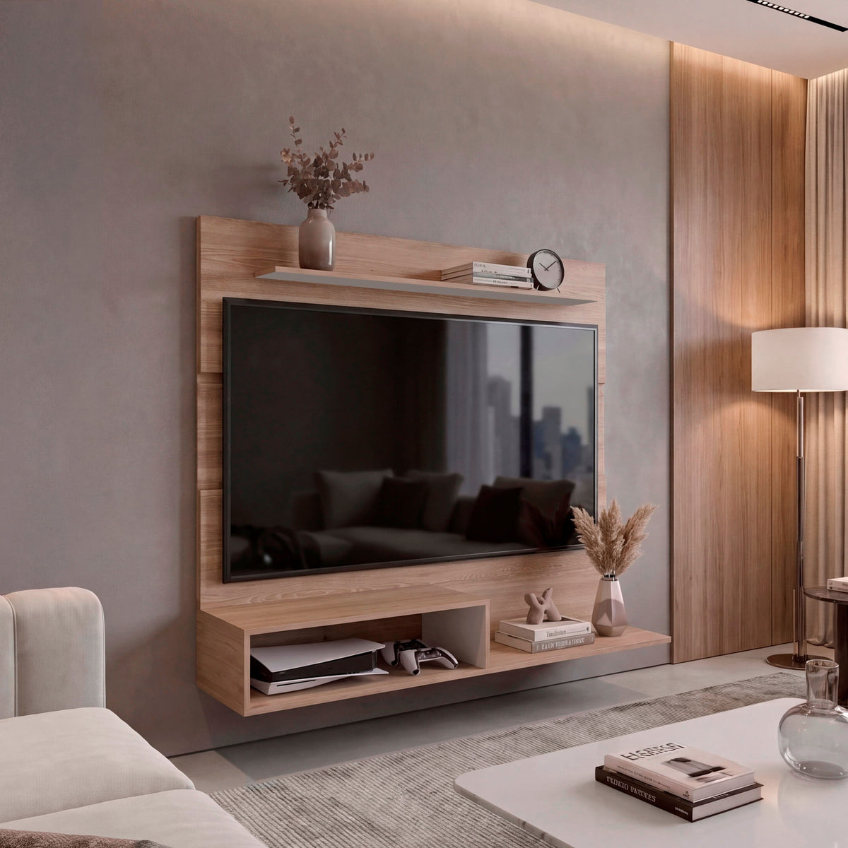 Panel Tv Beijing 120X140X31 Rta Miel Blanco Zf