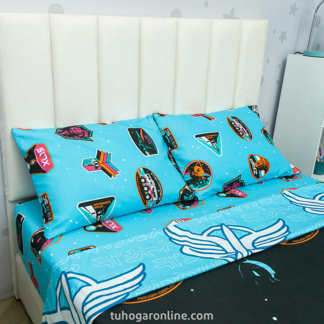 Juego De Sábana Con Cortinas Cama Doble Disney Lightyear Comando Estelar Negro Estampados Animados