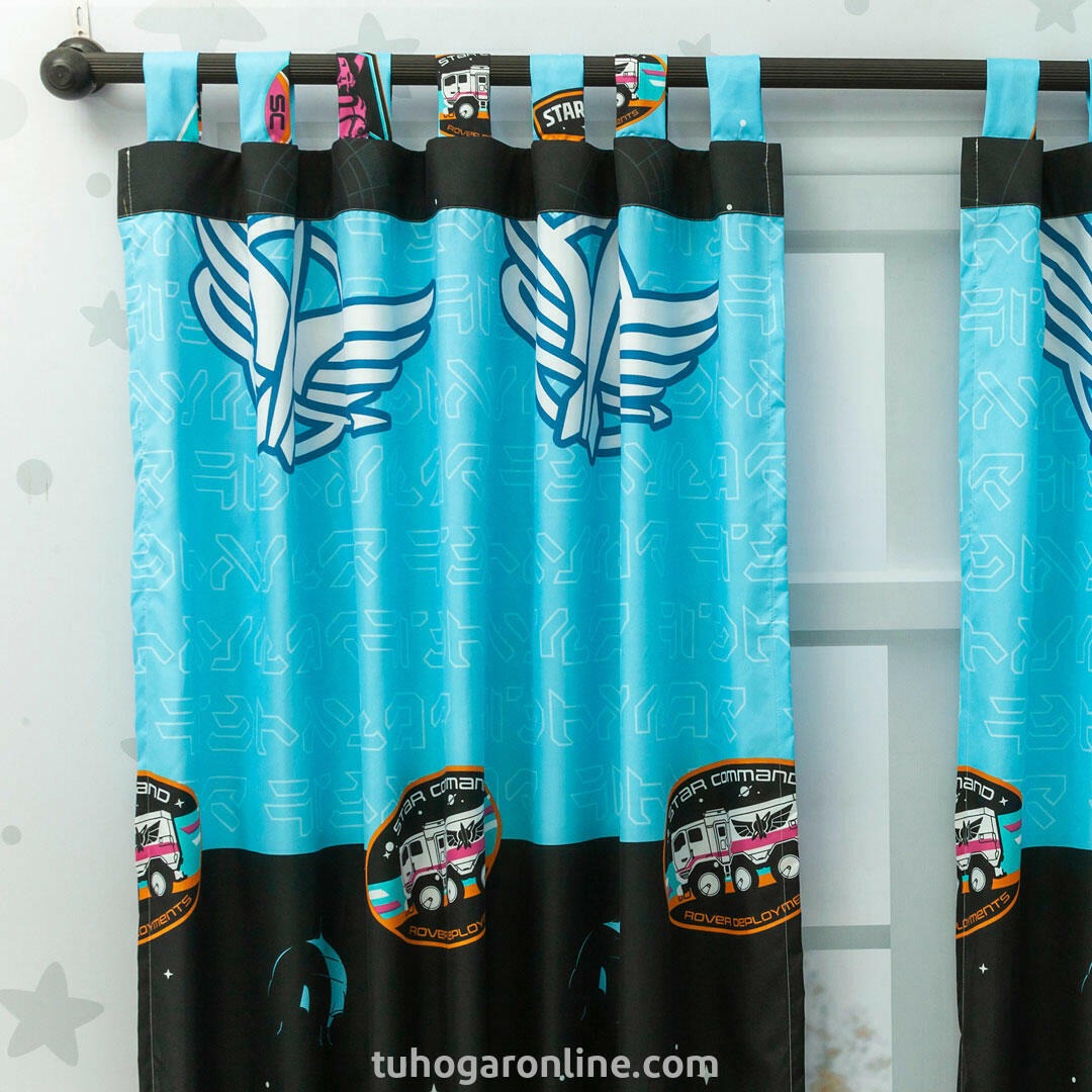 Juego De Sábana Con Cortinas Cama Doble Disney Lightyear Comando Estelar Negro Estampados Animados