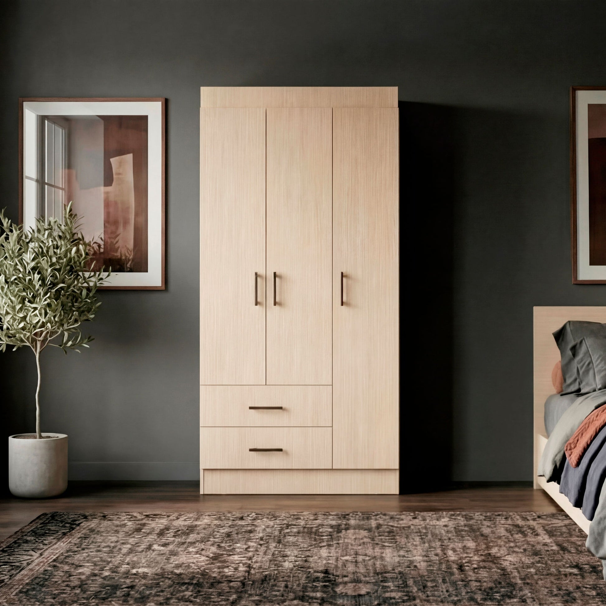 Closet Houston 3 Puertas 2 Cajones 180X90X47 Rta Cartagena Wengue