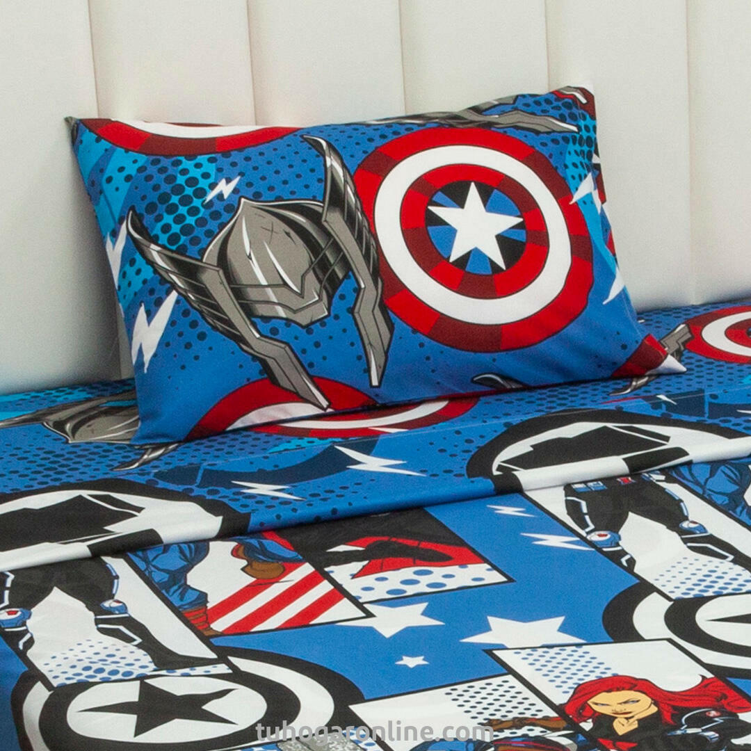 Juego De Sábana Con Cortina Disney Azul Avengers Estampados Animados