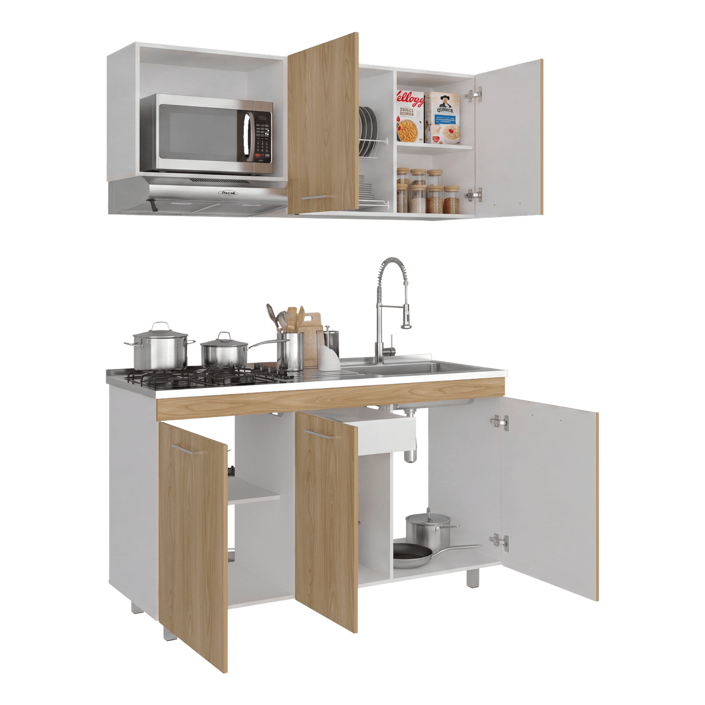 Cocina Miro 150 Derecho 60X150X40 Rta Blanco Fresno