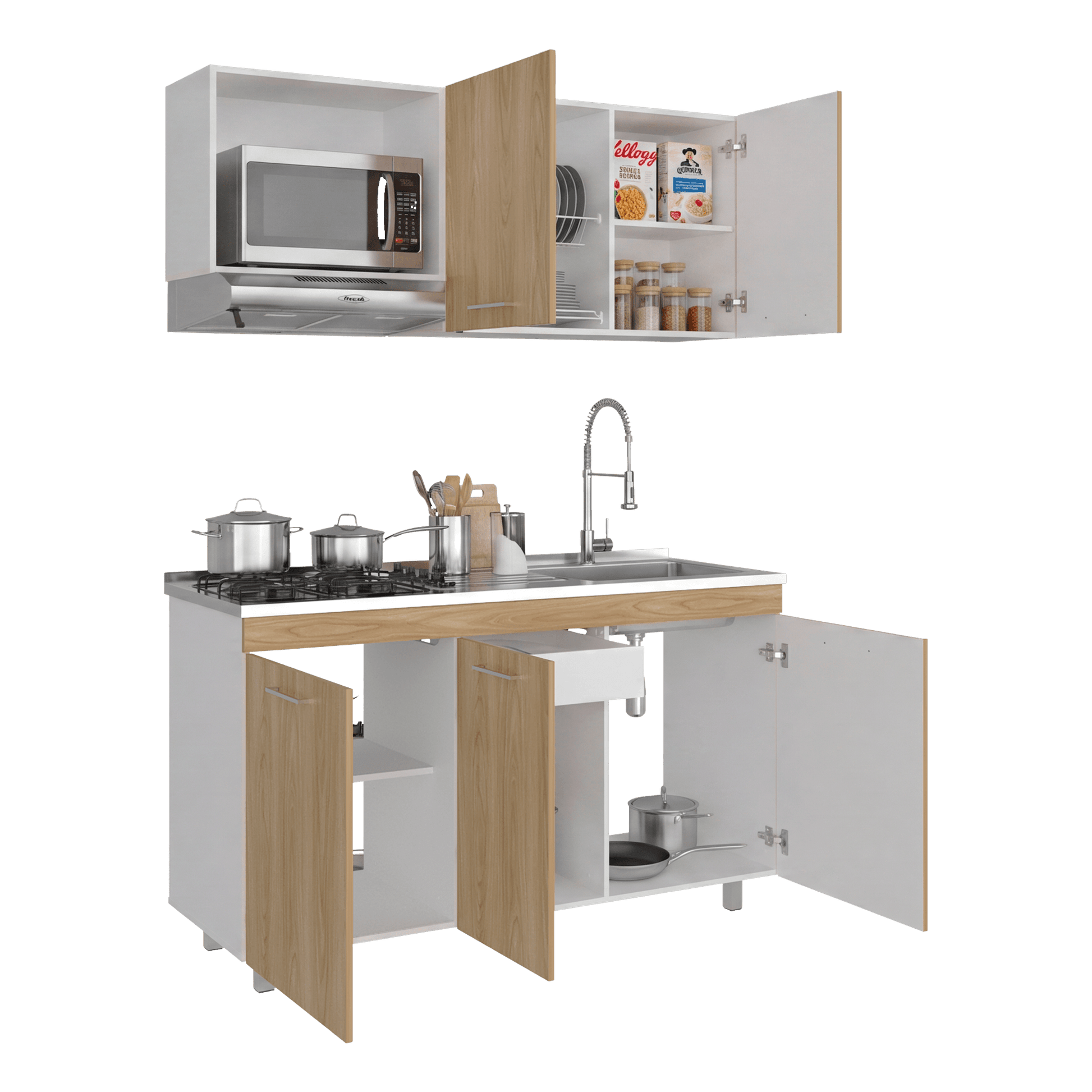 Cocina Miro 150 Derecho 60X150X40 Rta Blanco Fresno