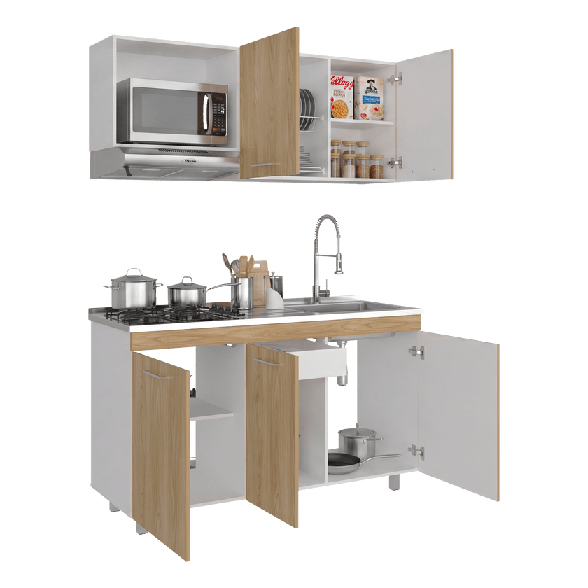Cocina Miro 150 Derecho 60X150X40 Rta Blanco Fresno