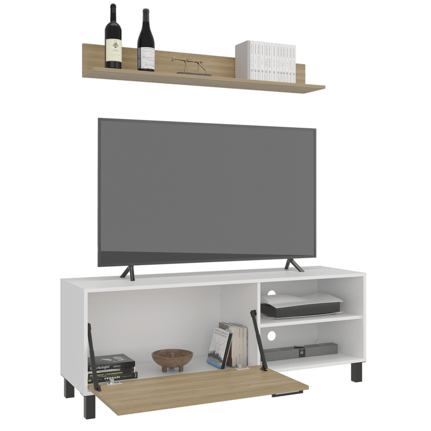 Rack Tv Bryce 55" + Repisa 53X140X40 Rta Blanco Fresno