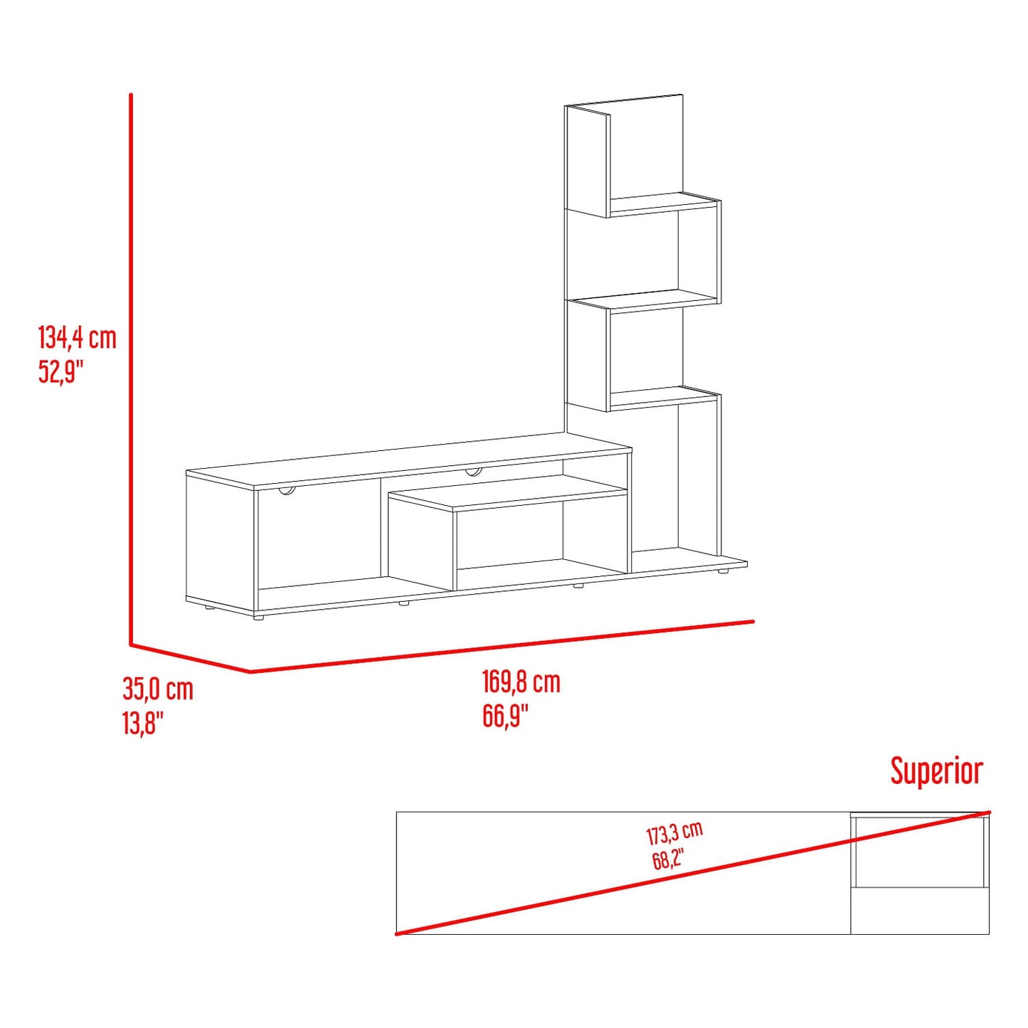 Mesa De  Tv 55" Lugano 134X169X35 Rta Nogal Europeo