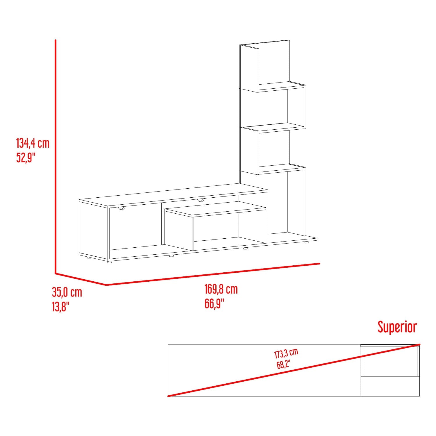 Mesa De  Tv 55" Lugano 134X169X35 Rta Nogal Europeo