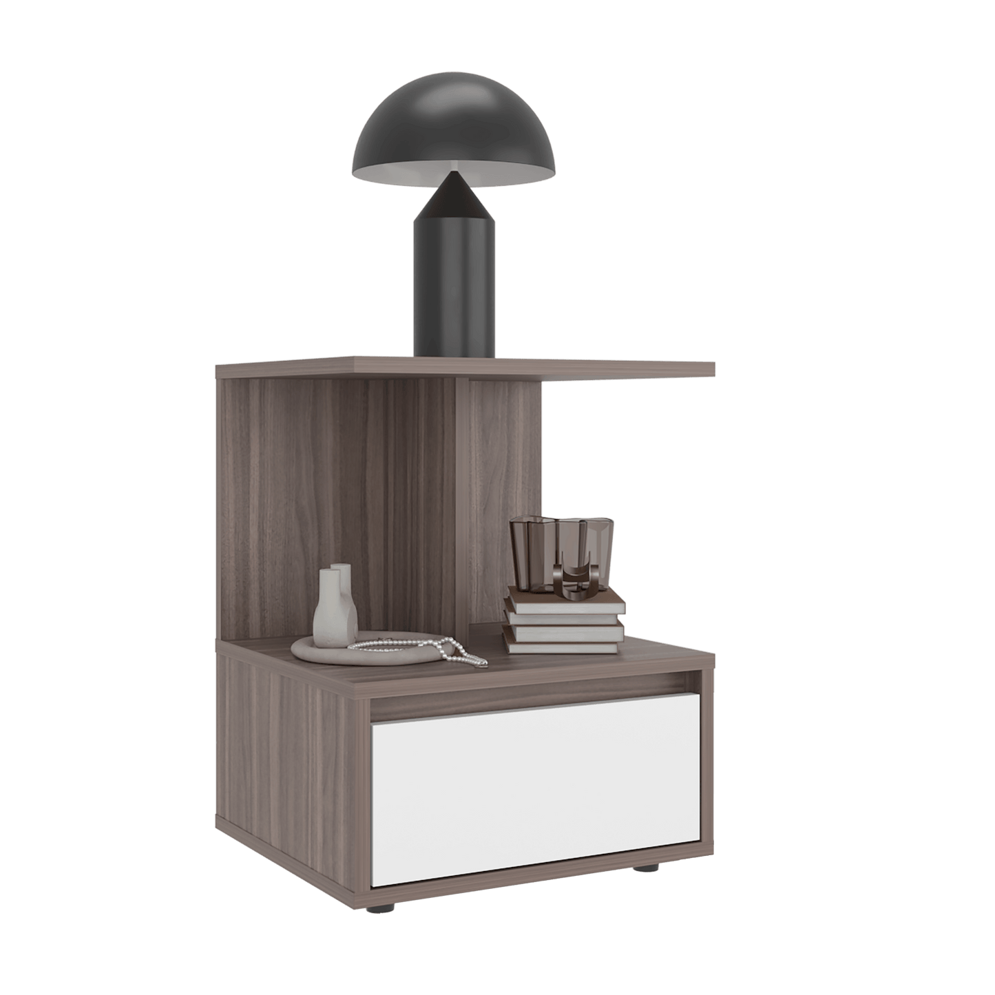 Mesa De Noche Miki 51X40X35 Rta Avellana Blanco