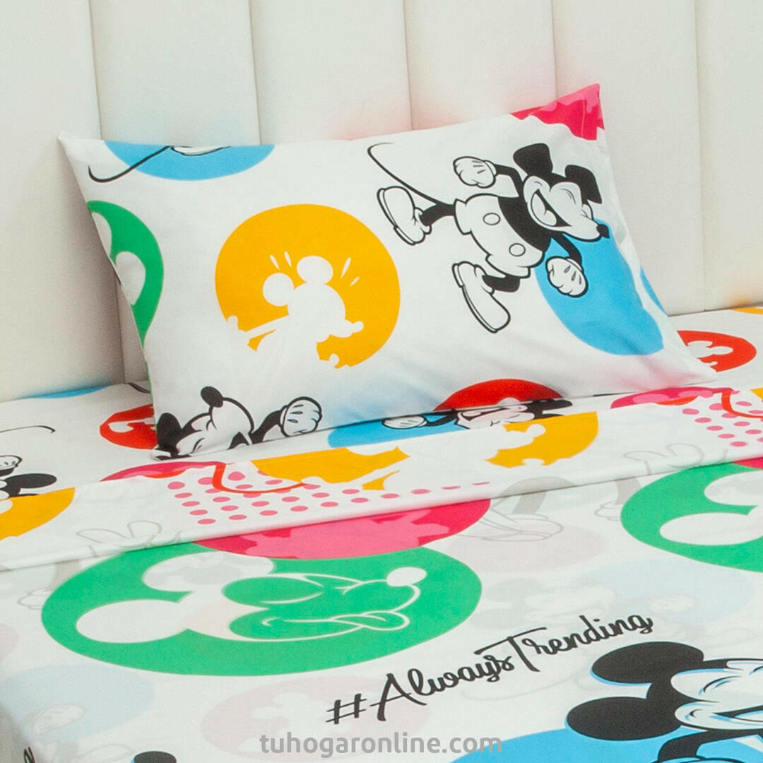 Juego De Sábana Con Cortinas Cama Sencilla Disney Mickey Blanco Estampados Animados