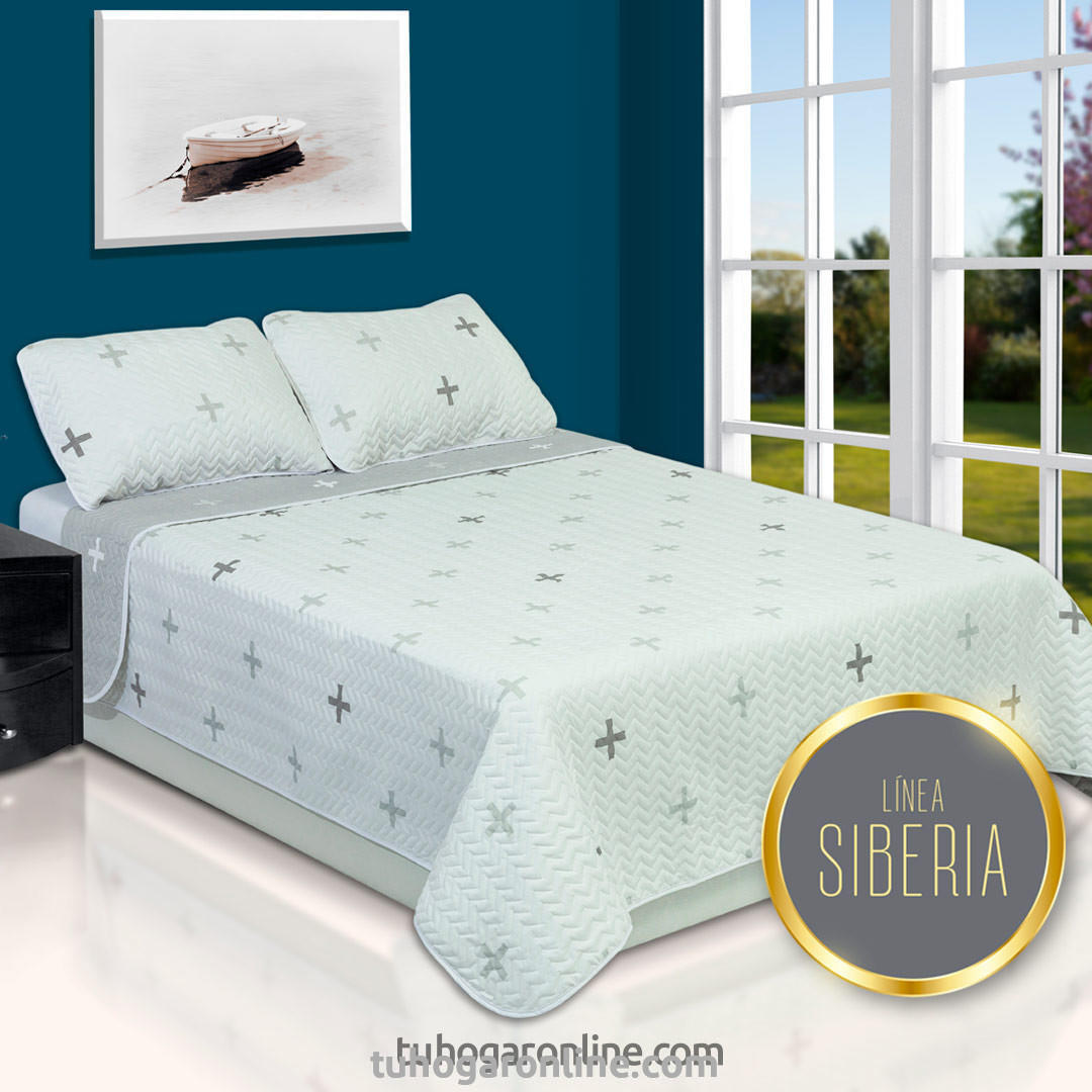 Cubrelecho Prensado Siberia Cama Doble Cruces Grises