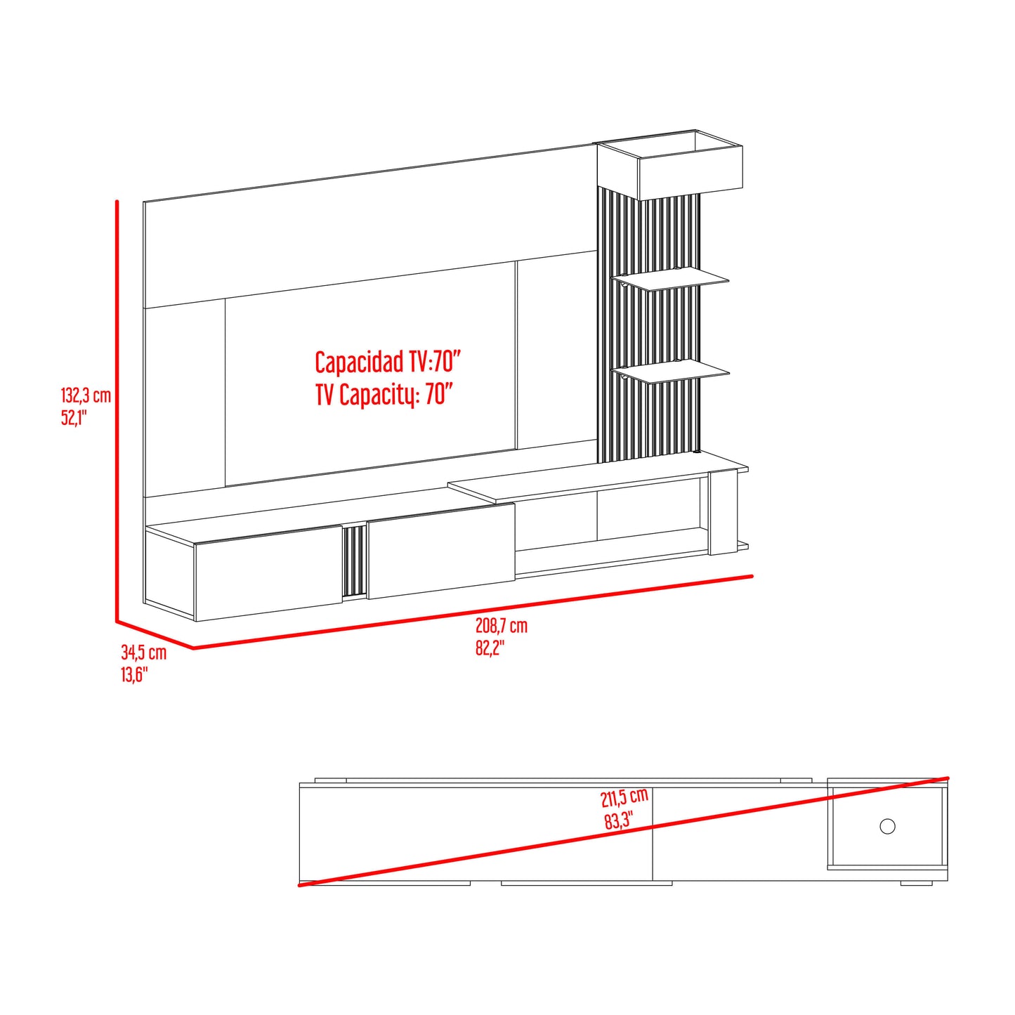 Panel De Tv Isolde 132X208X734 Rta Capri Fresno