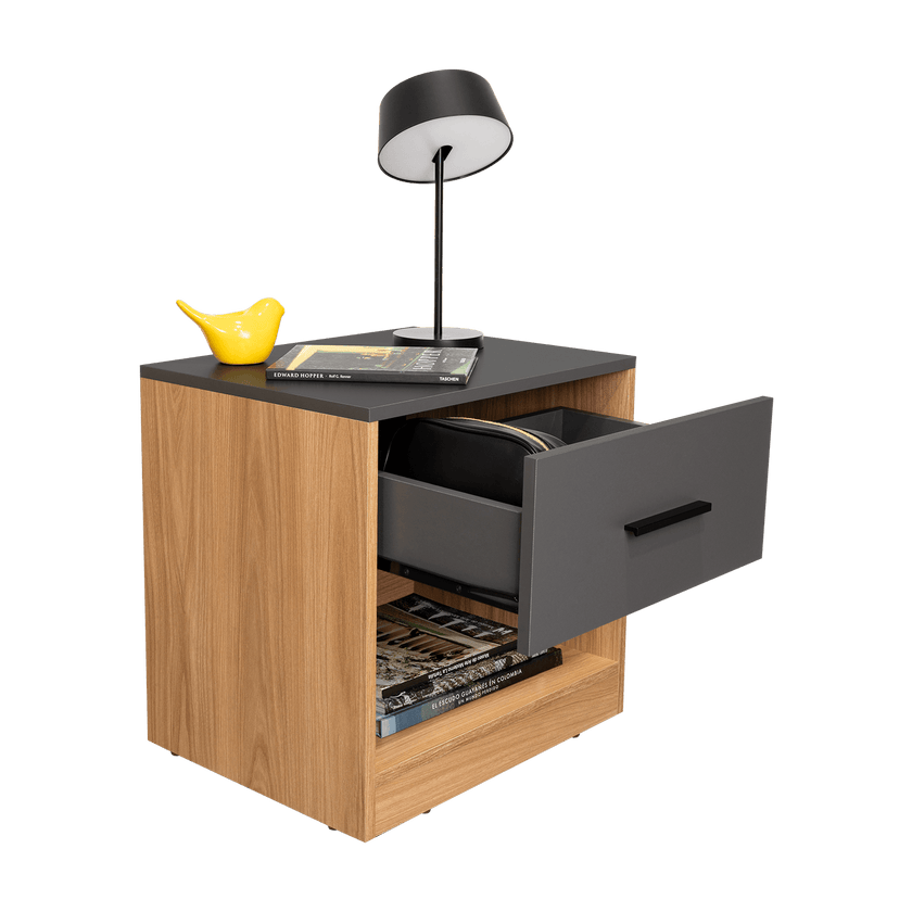 Mesa De Noche Alder 50X50X40 1C Rta Plomo Fresno