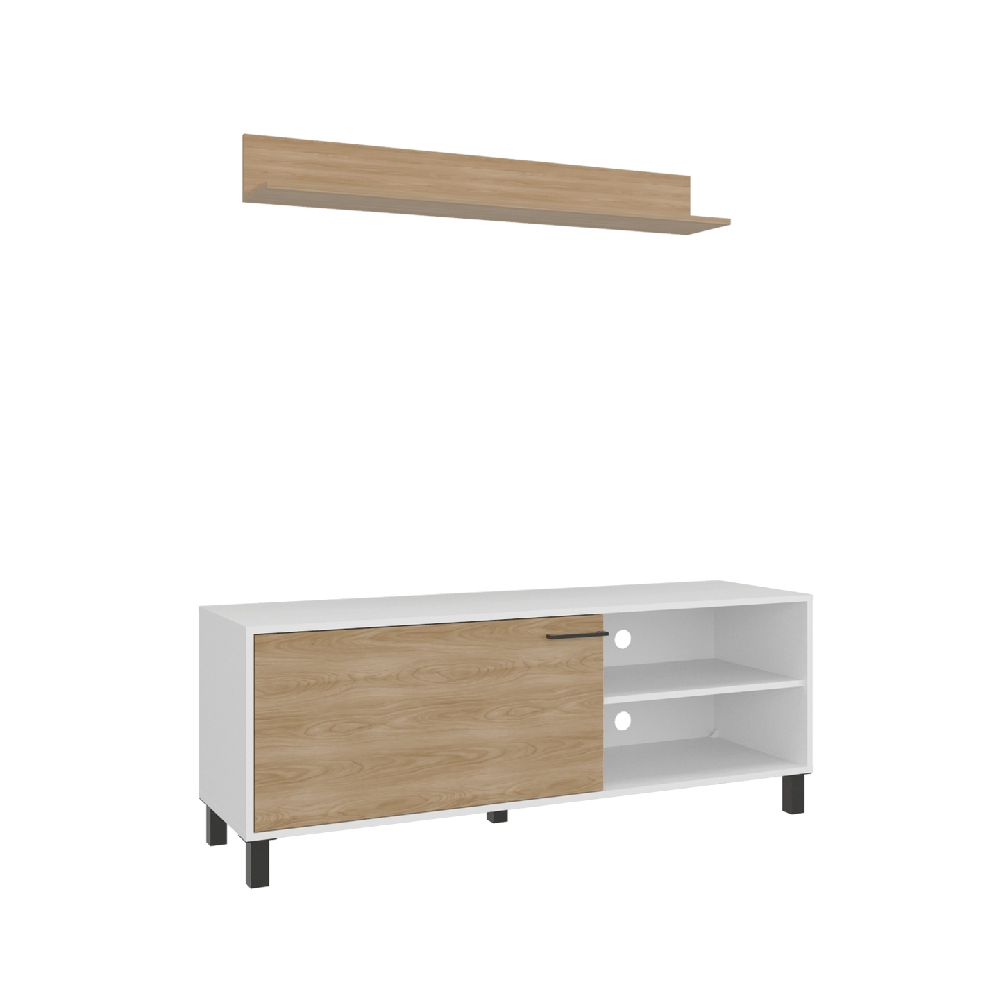 Rack Tv Bryce 55" + Repisa 53X140X40 Rta Blanco Fresno