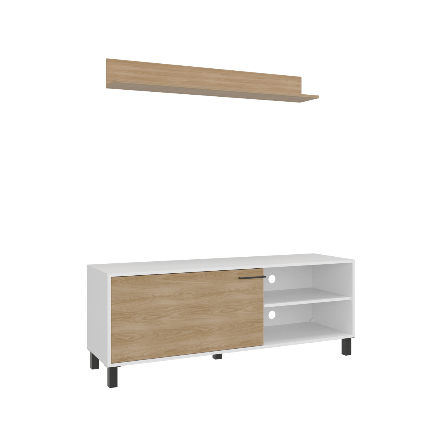 Rack Tv Bryce 55" + Repisa 53X140X40 Rta Blanco Fresno