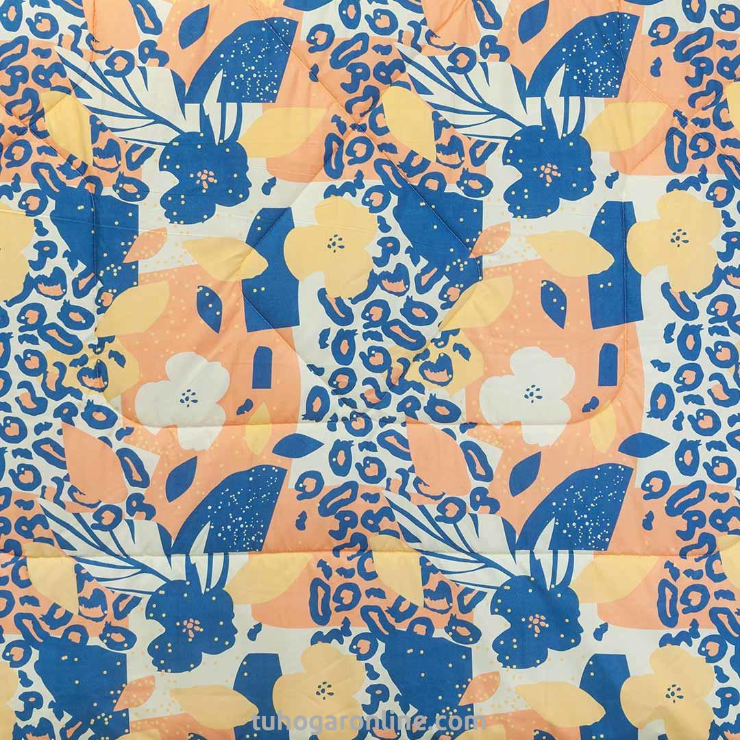 Cubrelecho Super Acolchado Cama Doble-Doble Faz Azul Verde Franjas Naranjas, Figura En Forma De Piel De Tigre Salmon Y Azul Esponjoso